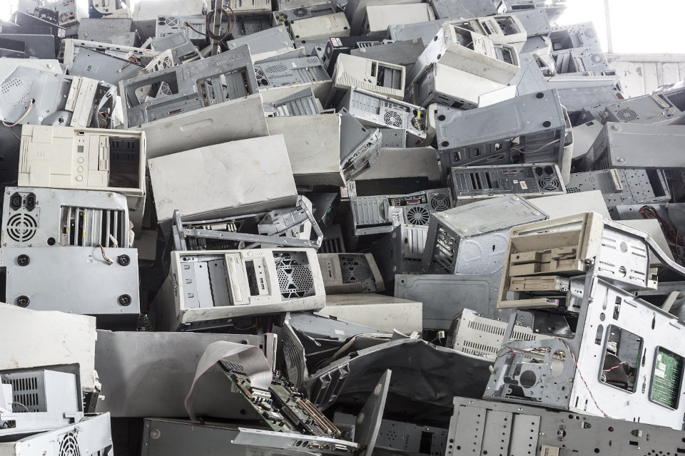 A pile of scrap computers